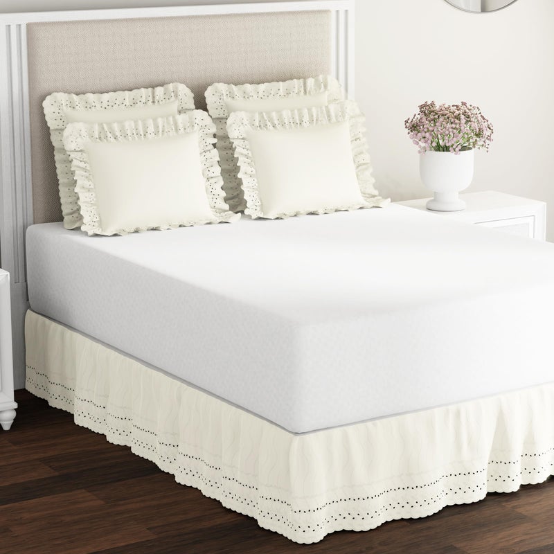 FRESH IDEAS Ruffled Bed Pillow Shams with Embroidered Eyelet Detail, Standard, Ivory, 2-Pack - Image 3